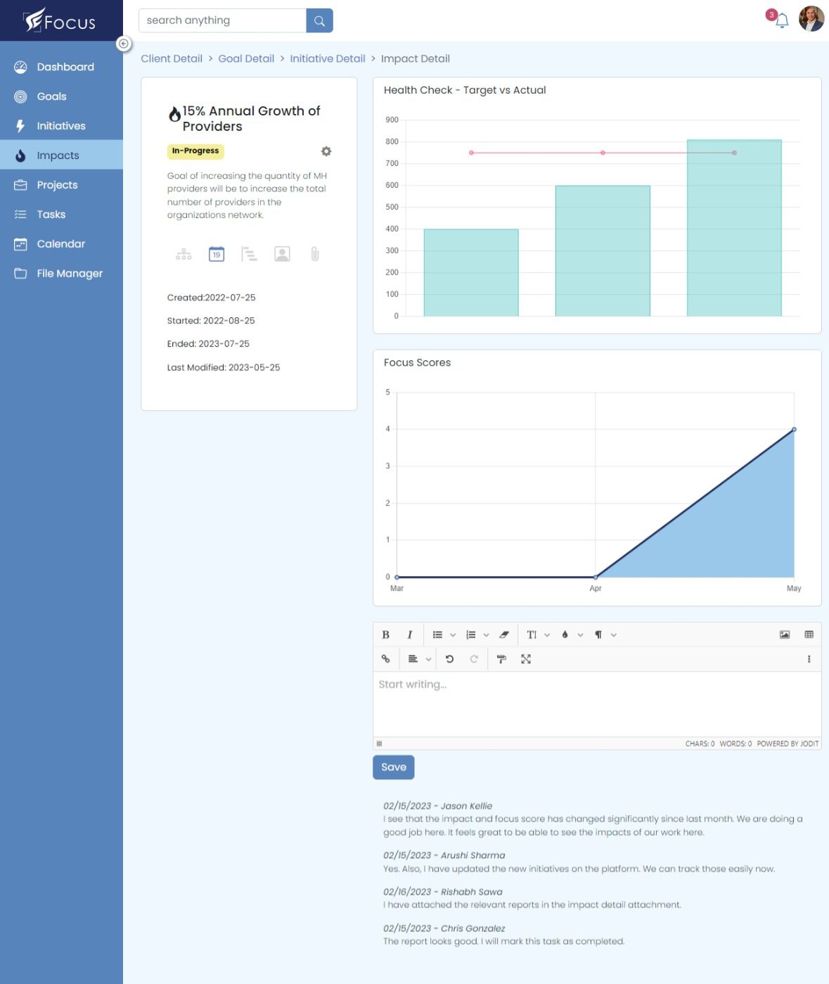 Focus Reporting & Dashboards / Home